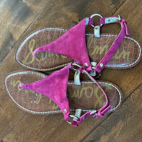 Sam Edelman‎ Greta Leather Gigi T-Strap Sandals Pink Purple Suede Women's Size 8 - Picture 2 of 11